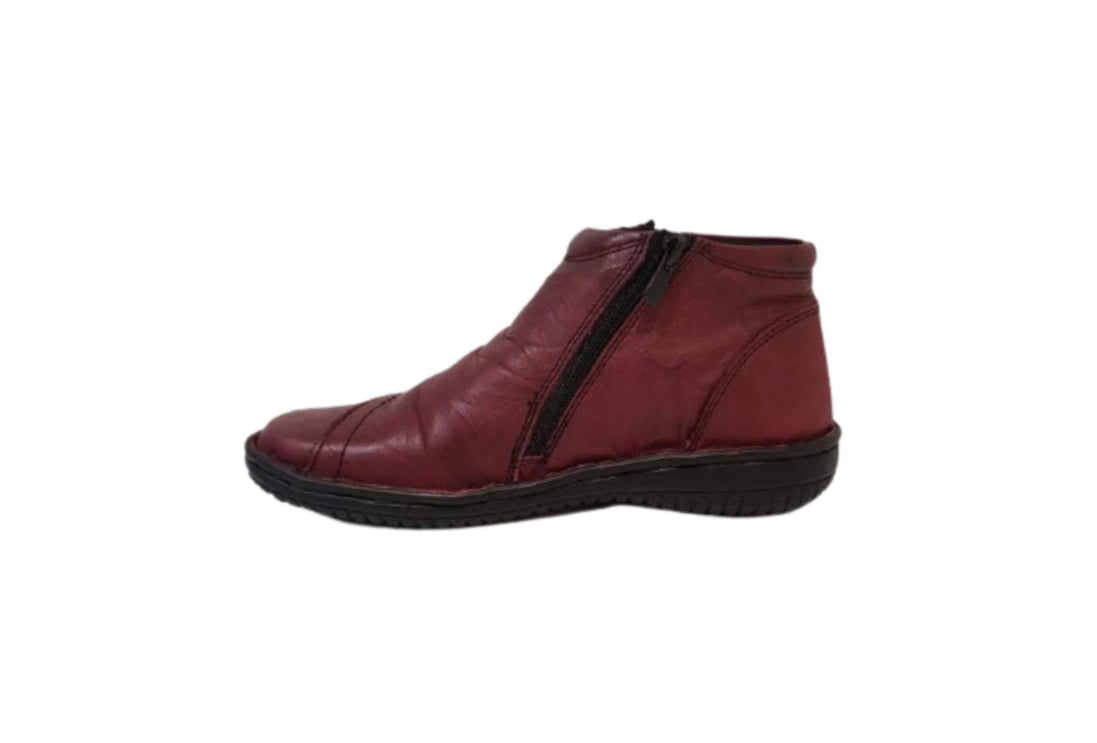 Cabello Comfort 5250-27 Burgundy Crinkle Double Zip Ankle Boot Made In Turkey