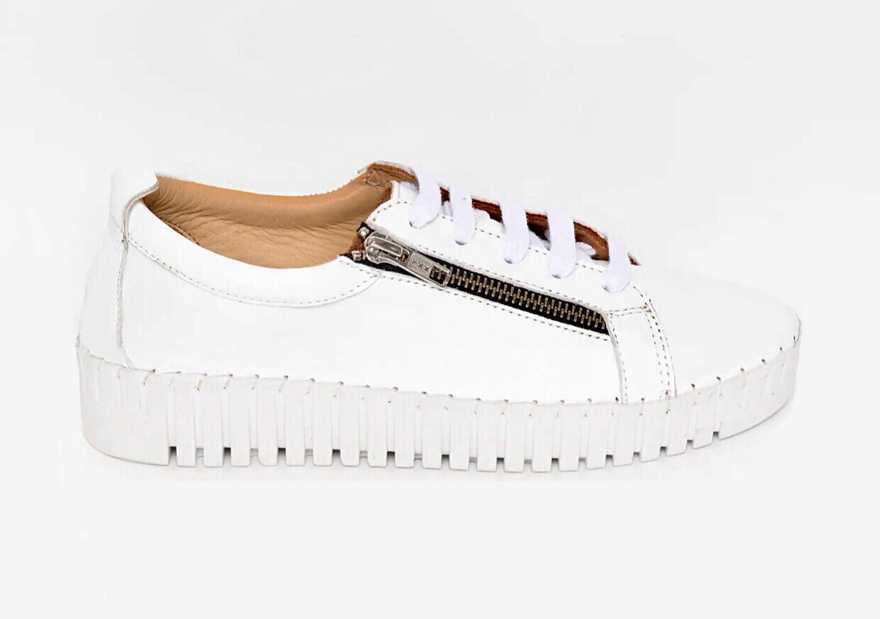 Bueno Orsola White 5 Eyelet Zip Shoe Made In Turkey