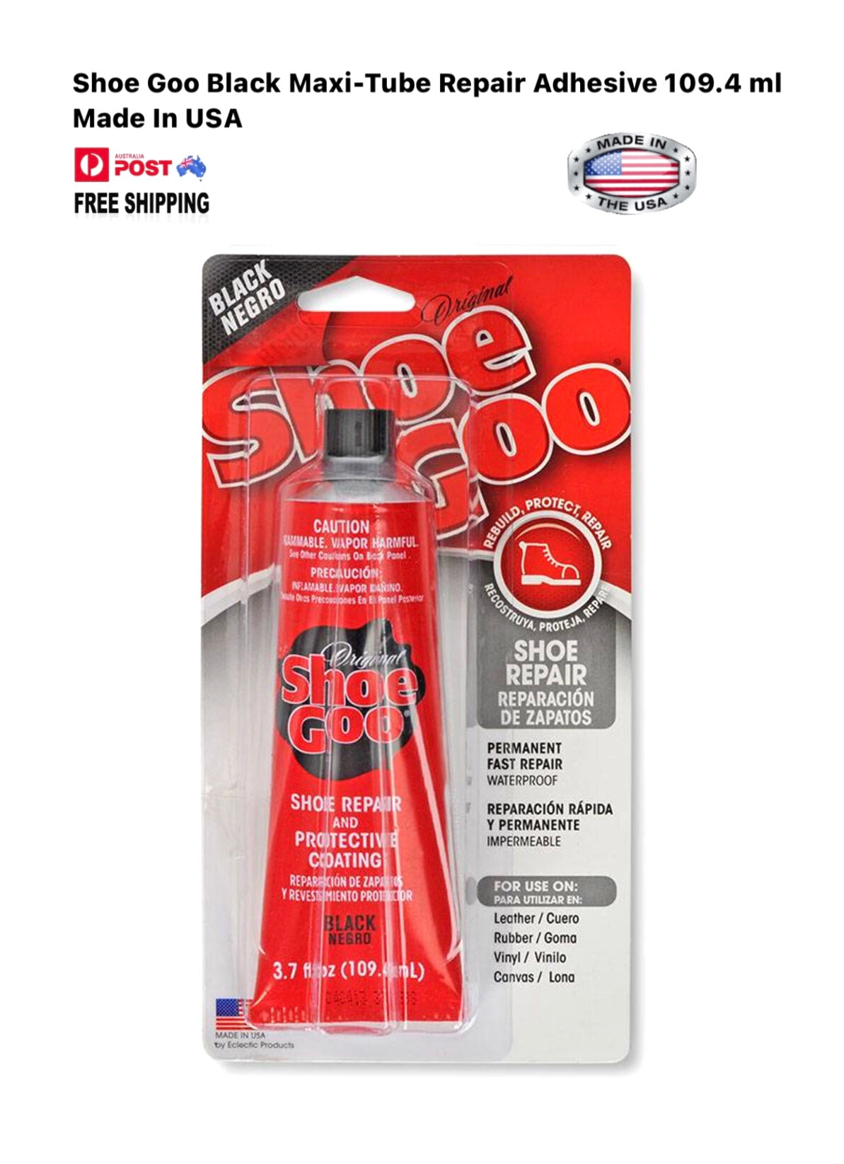 Shoe Goo Black Maxi-Tube Repair Adhesive 109.4 ml Made In USA