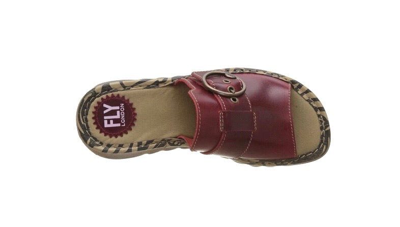Fly London Tani807fly Red Women's Leather Wedge Slide Made In Portugal