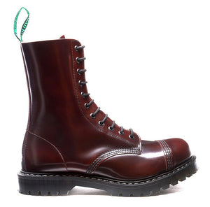 Solovair Burgundy Rub-Off Steel Toe 11 Eyelet Boot Made In England