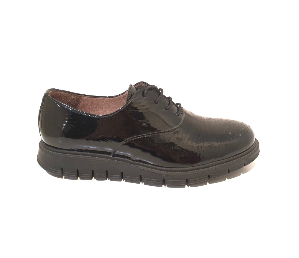 Wonders A-5605 Black Negro Patent Leather 4 Eyelet Shoe Made In Spain