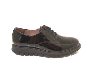 Wonders A-5605 Black Negro Patent Leather 4 Eyelet Shoe Made In Spain