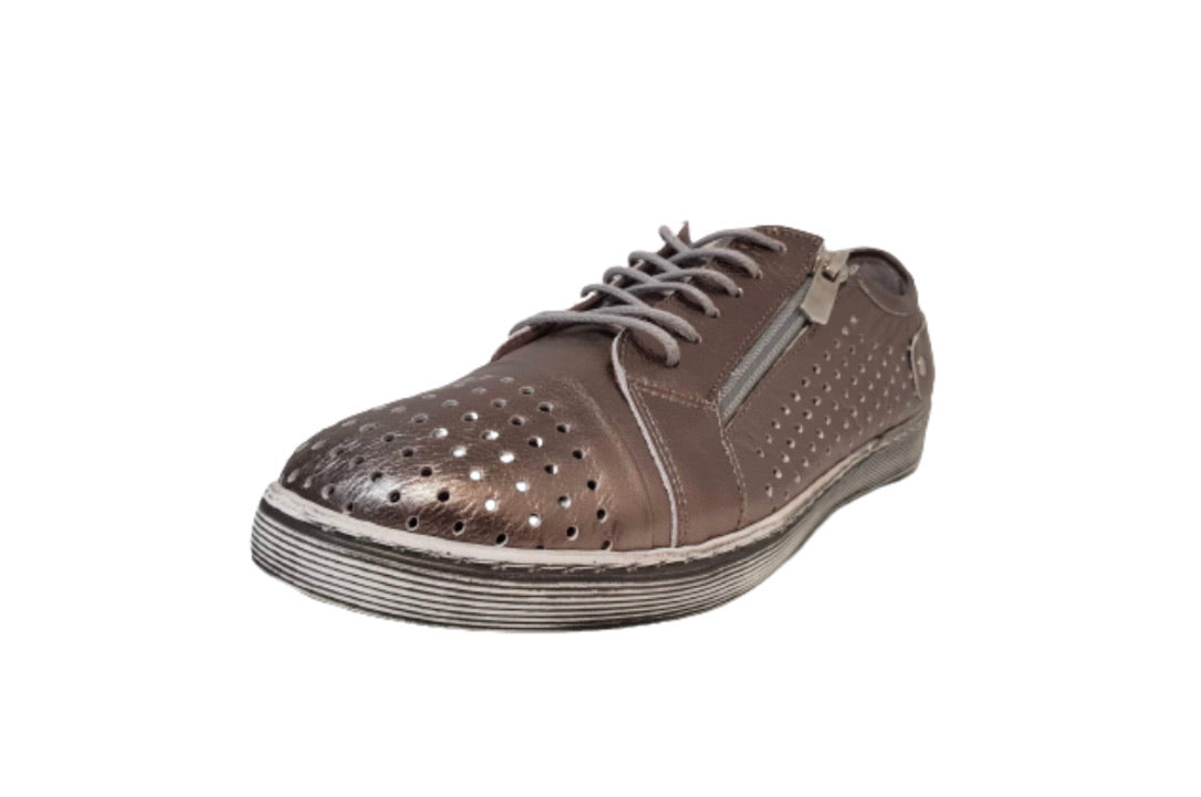 Cabello Comfort EG17 Pewter Perforated 6 Eyelet Zip Shoe Made In Turkey
