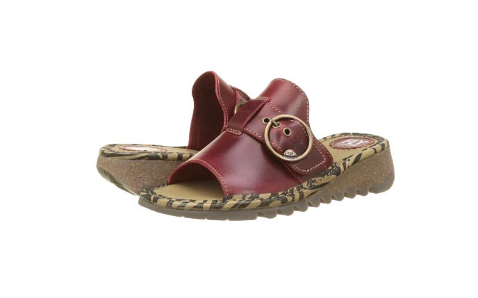 Fly London Tani807fly Red Women's Leather Wedge Slide Made In Portugal