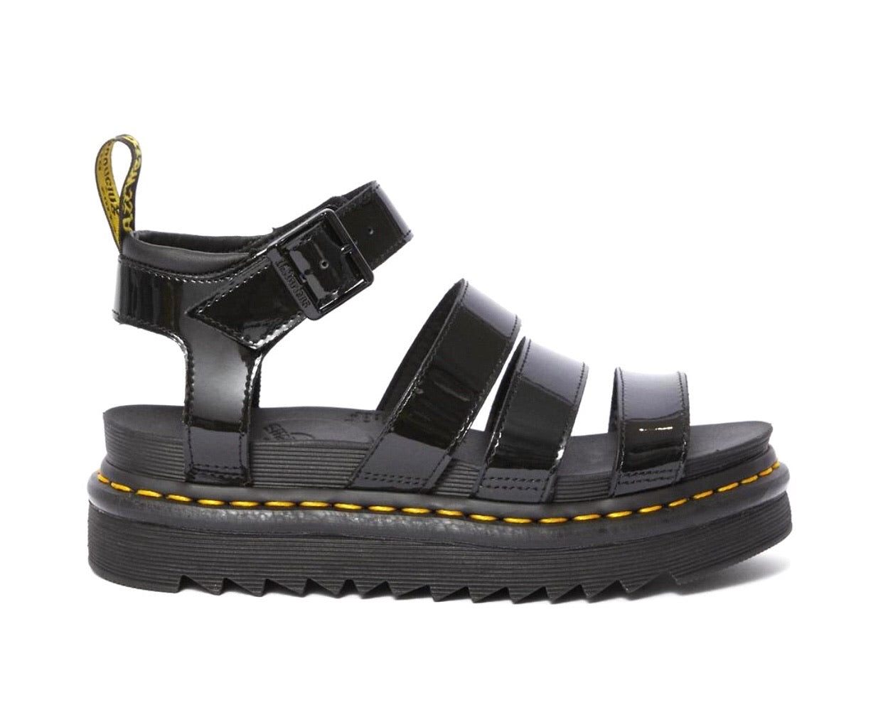 Dr. Martens Blaire Chunky Black Patent Sandal Buckle 3 Strap