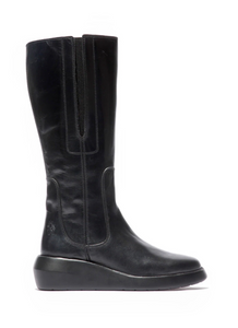 Fly London Bola503Fly Black Leather Zip Knee High Boot Made In Portugal