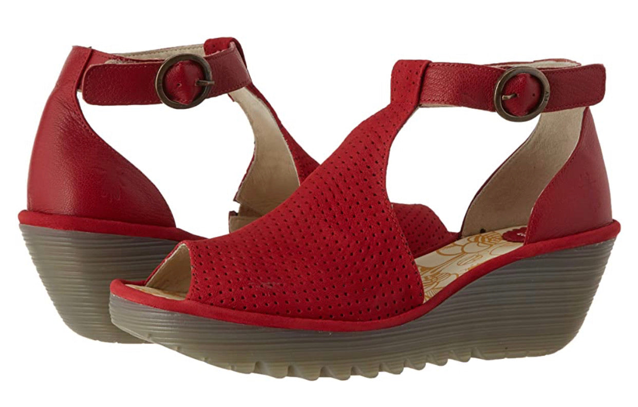 Fly London YALL962FLY Lipstick Red Cupi/mous Women's Wedges Open Toe Sandals Made In Portugal