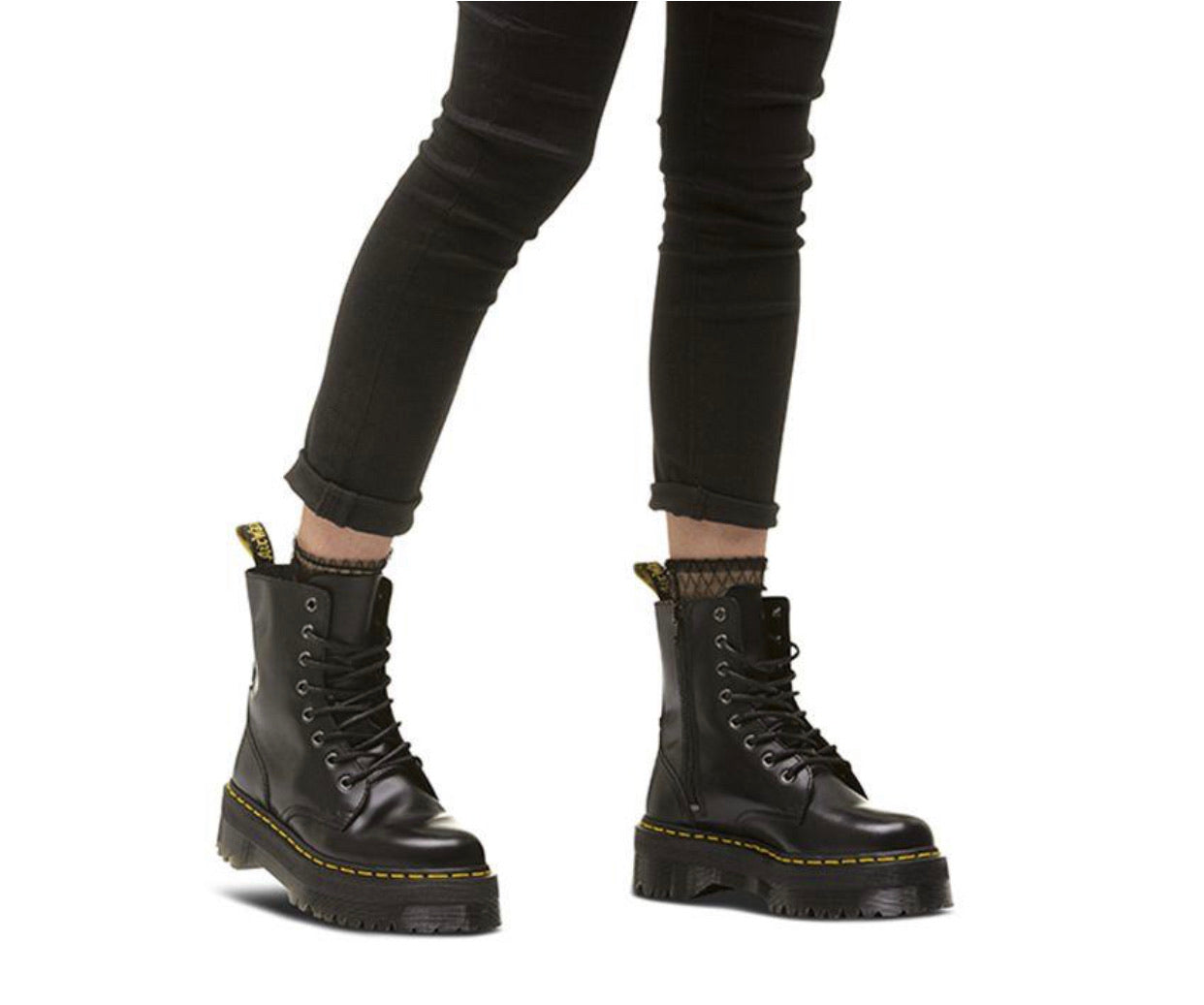 Dr. Martens Jadon Black Smooth Zip Platform Ankle 8 Eyelet Boot