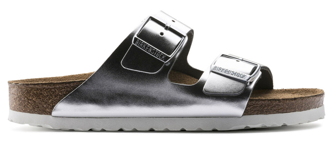 Birkenstock Arizona Metallic Silver Leather Soft Footbed Made In Germany
