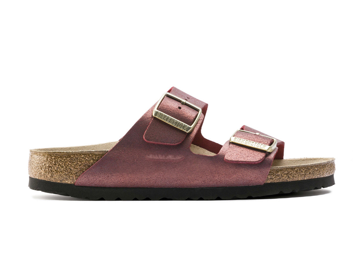 Birkenstock Arizona Washed Metallic Port Suede Leather Made In Germany