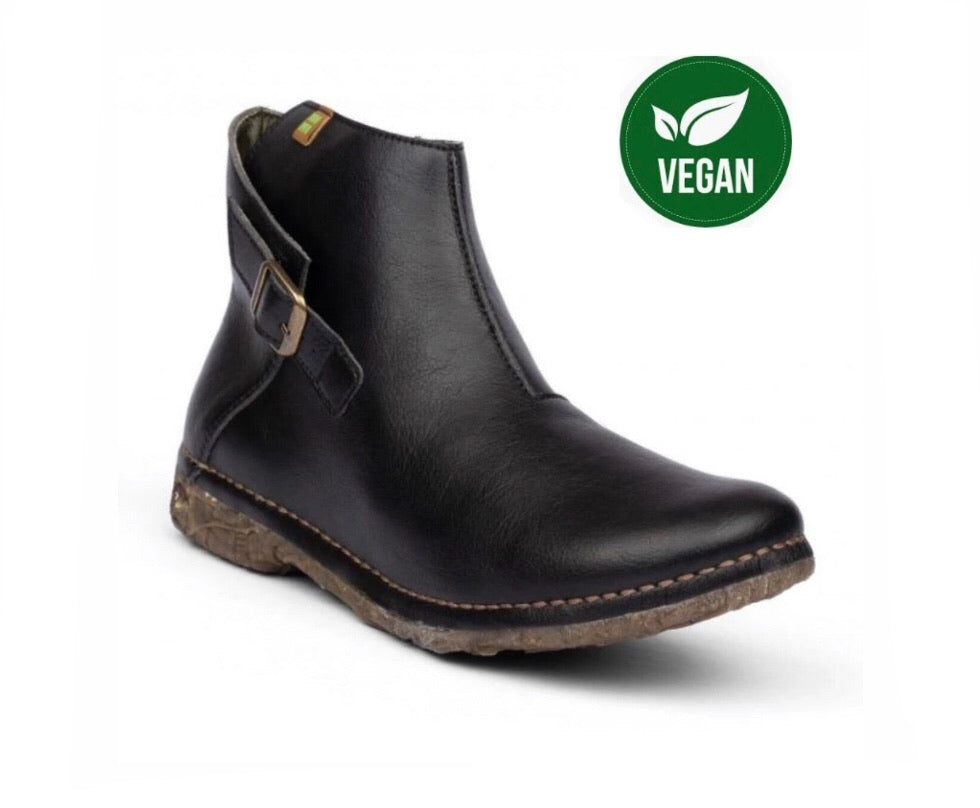 El Naturalista 5460T Vegan Black Zip Ankle Boots Made In Spain