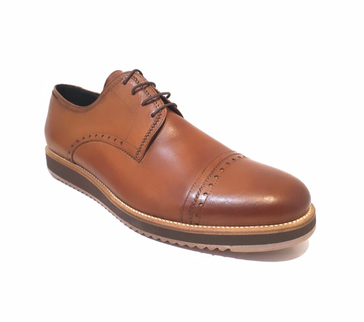 Brando 225004 Vitello Whisky Light Tan Leather 4 Eyelet Semi Brogue Made In Brazil