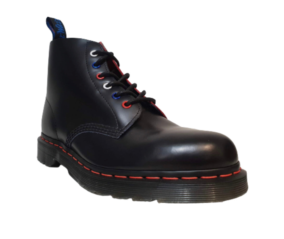 Dr. Martens 101 Black Smooth Red Stitching Ankle 6 Eyelet Boot