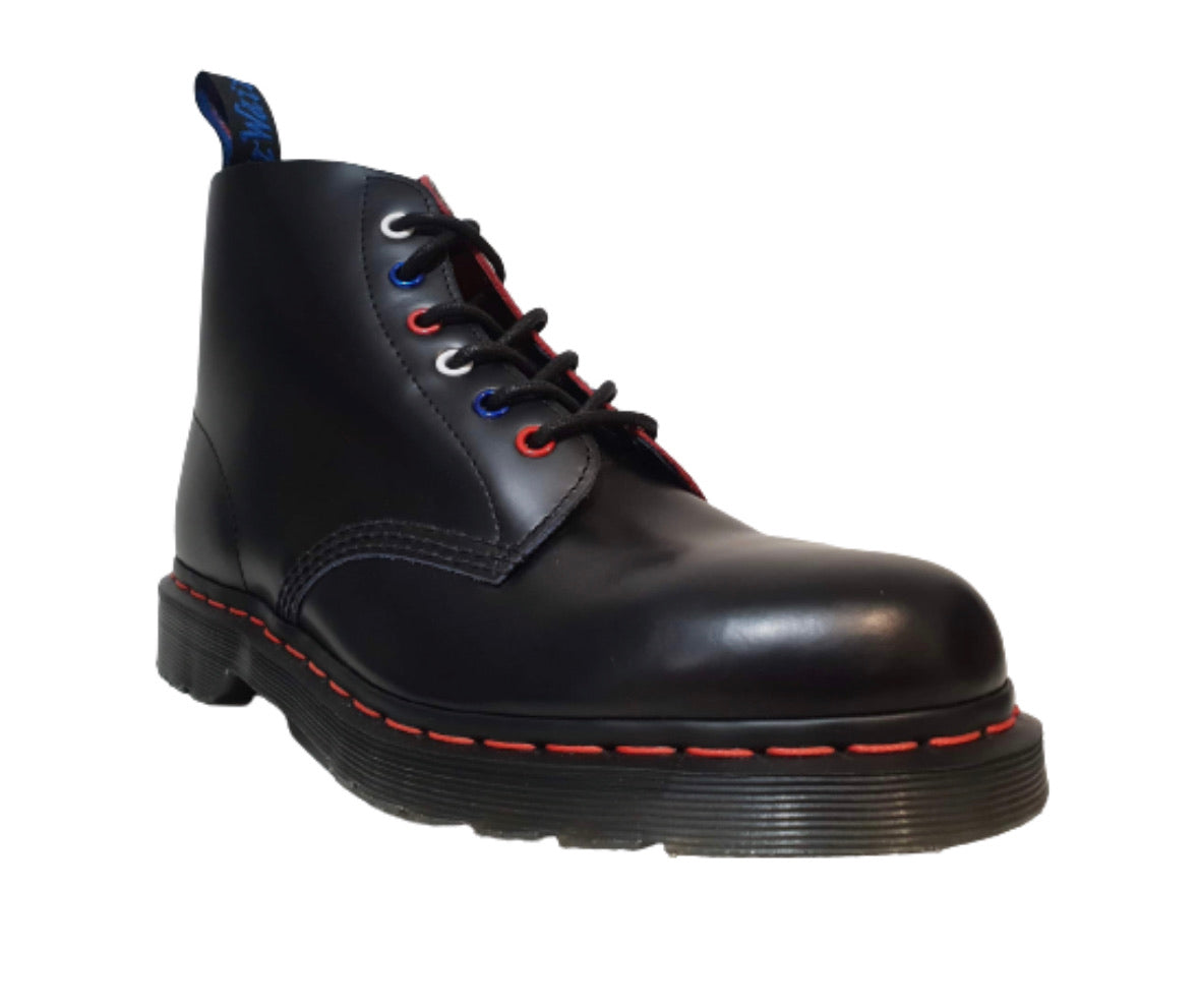 Martens 101 Black Smooth Red Stitching Ankle Eyelet Boot
