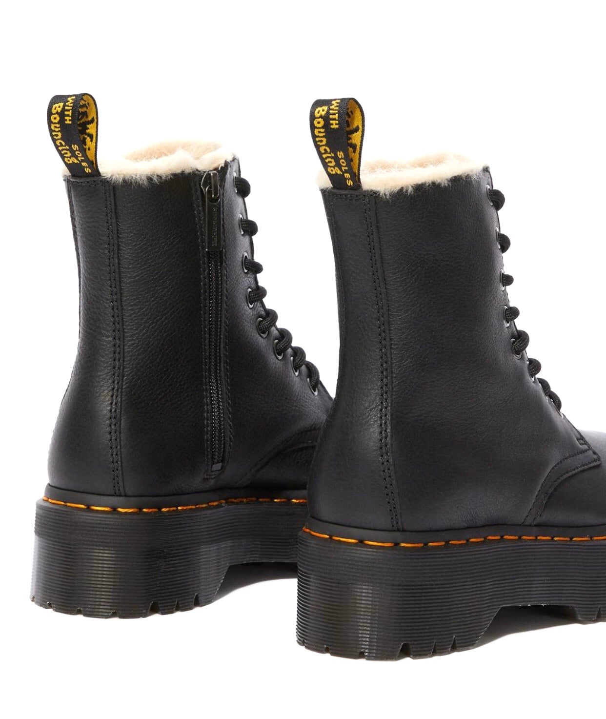 Dr. Martens Jadon Black Pisa Faux Fur Lined Platform Ankle 8 Eyelet Boot