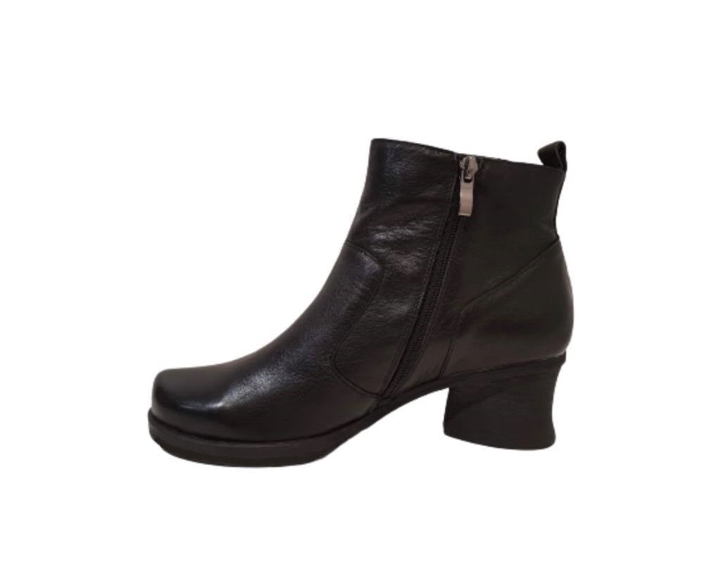 Minki Viper Black Leather Zip Ankle Boot