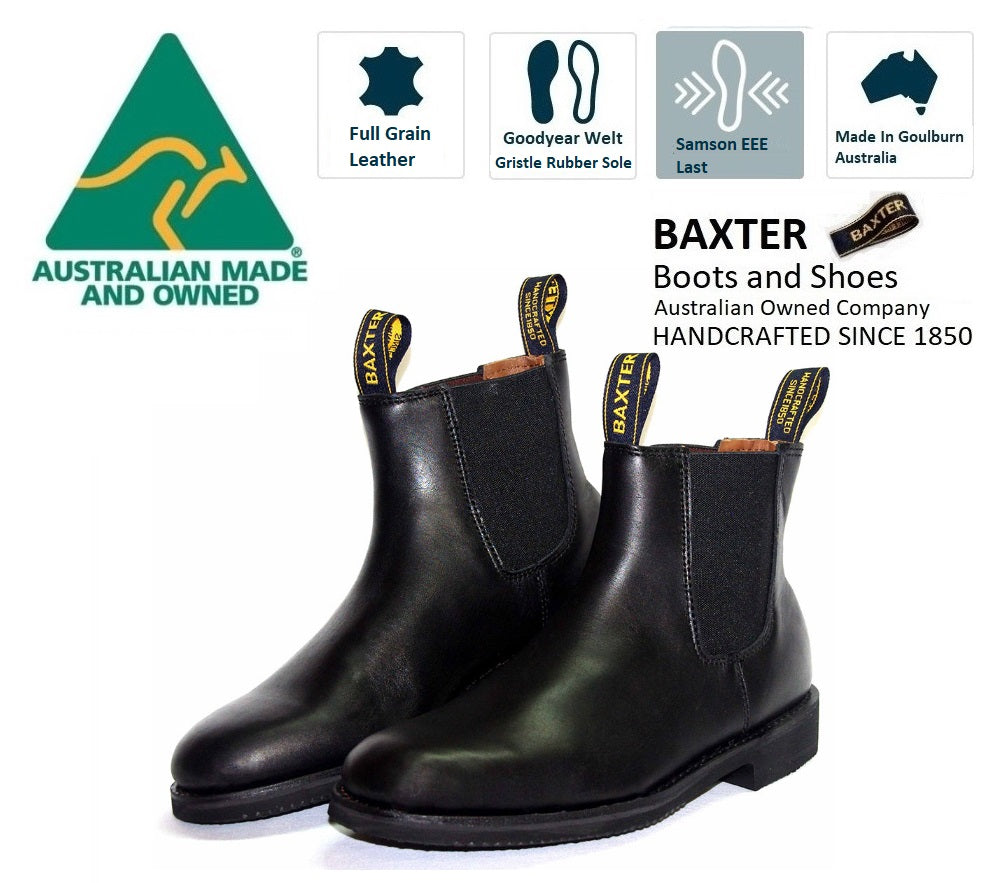 Baxter Patrol Black Rubber Sole Elastic Sided Made In Australia