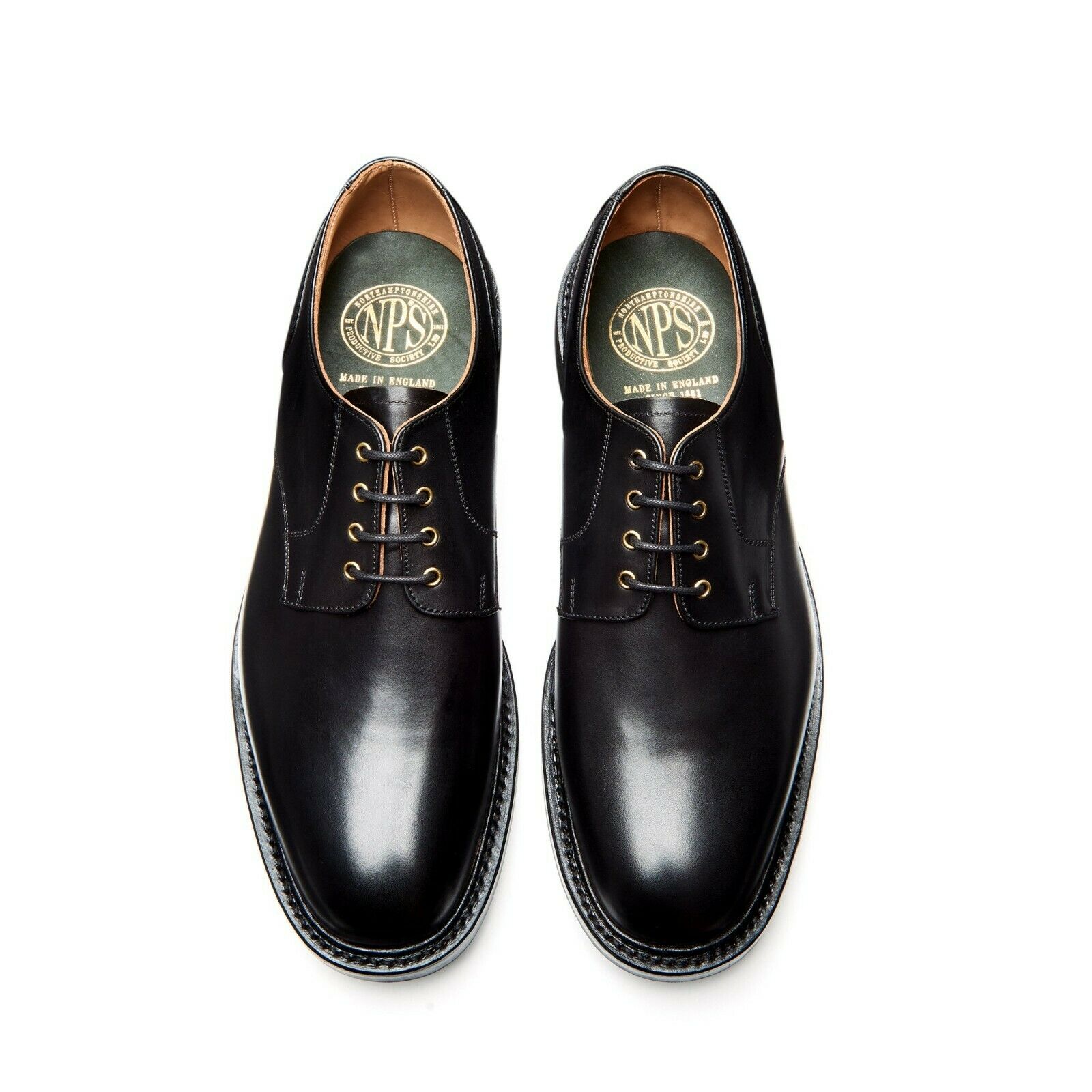Solovair NPS Heritage BLAIR Black 4 Eyelet Gibson Shoe Leather Sole Made In England