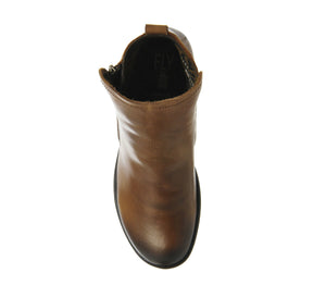 Fly London Meli Camel Leather Zip Ankle Boots Made In Portugal