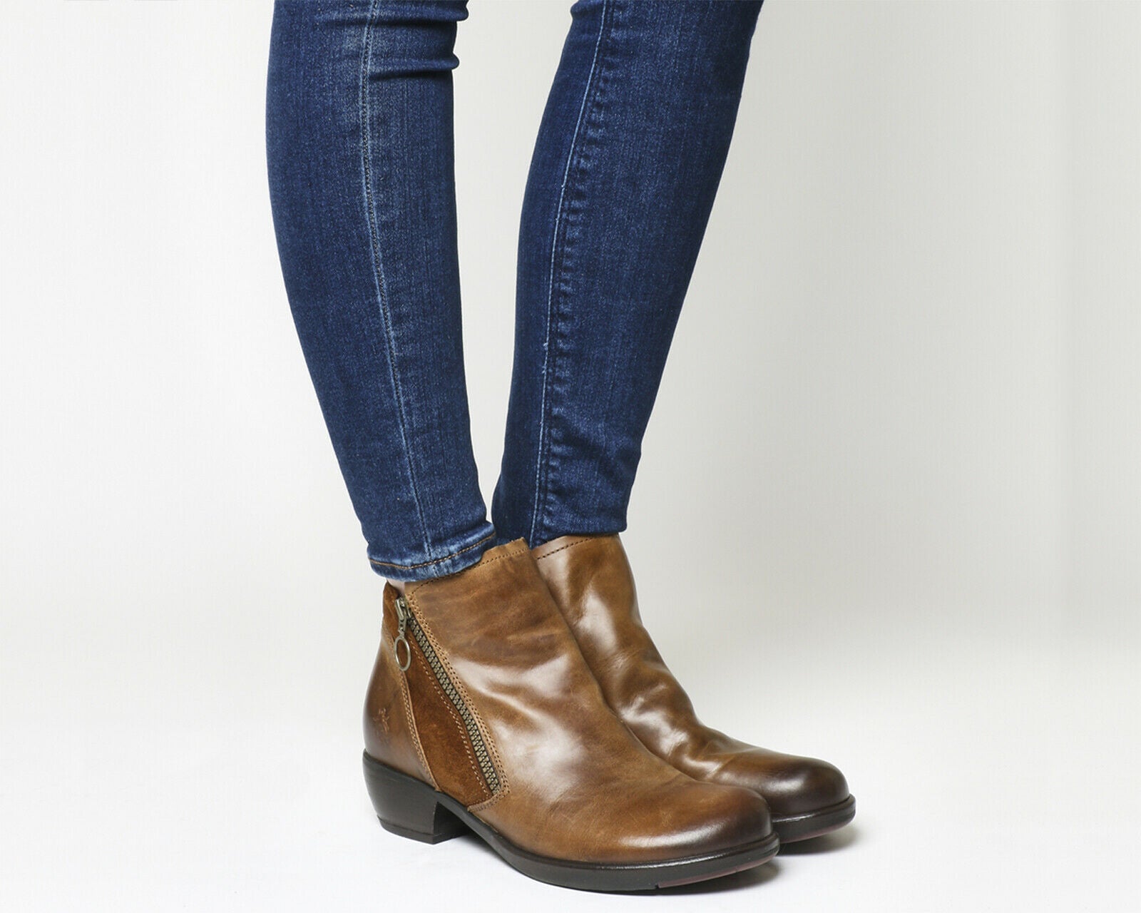Fly London Meli Camel Leather Zip Ankle Boots Made In Portugal