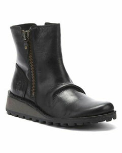 Fly London Mon944FLY Black Leather Double Zip Ankle Boot Made In Portugal