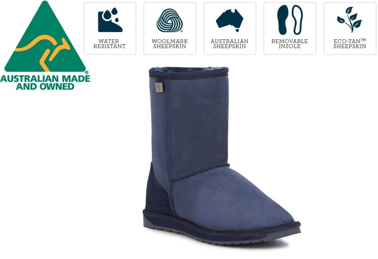 Emu Australia Indigo Platinum Stinger Lo Mid Calf Sheepskin Made In Australia