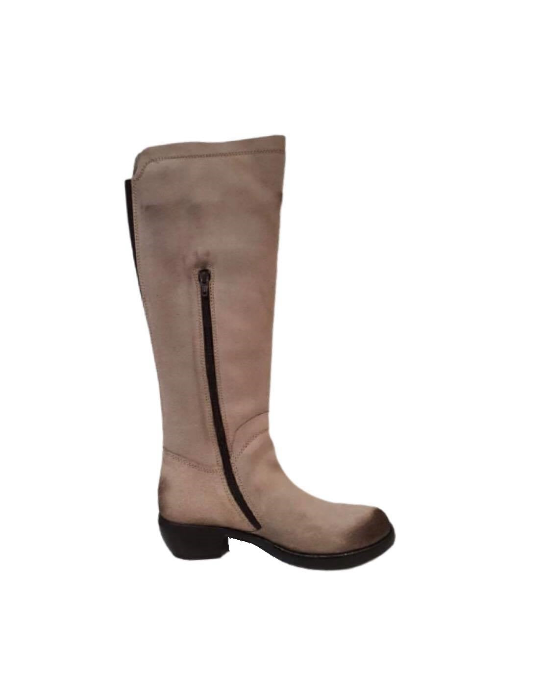 Fly London Mistry Taupe Zip Knee Hi Boots Made In Portugal