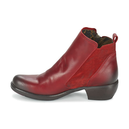 Fly London Meli Red Leather Zip Ankle Boot Made In Portugal