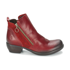 Fly London Meli Red Leather Zip Ankle Boot Made In Portugal