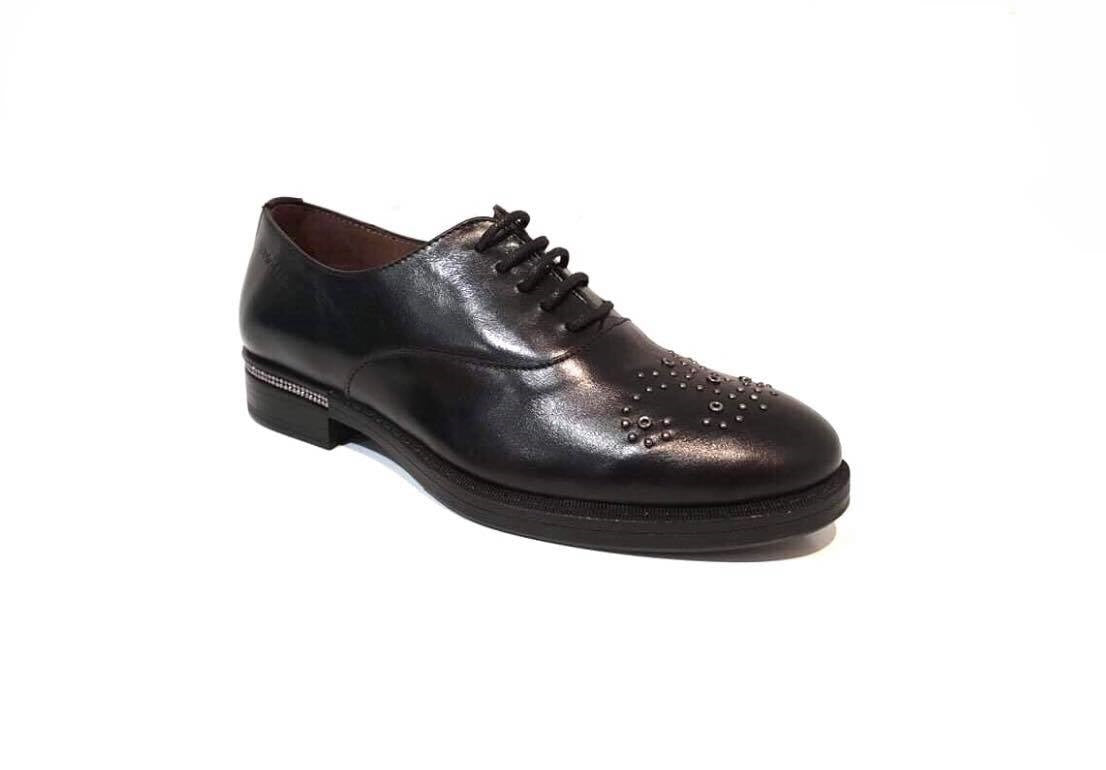 Wonders A-7210 Black Negro Leather 5 Eyelet Shoe Made In Spain