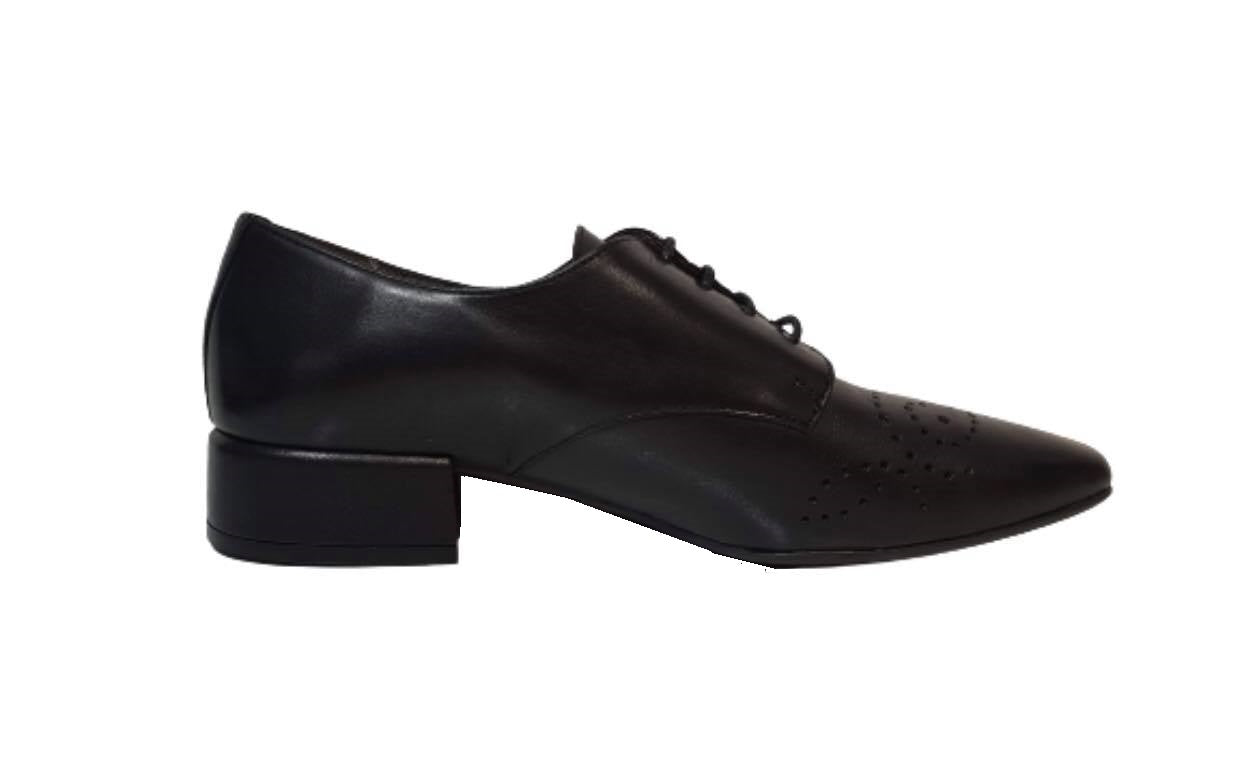 Wonders C-5005 Black Negro Leather 4 Eyelet Shoe Made In Spain